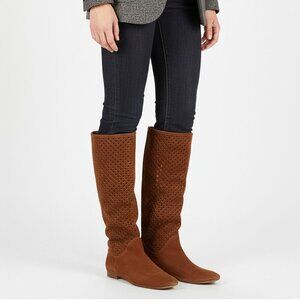 Fratelli Rossetti Suede Laser Cut Boots Knee High Brown Flats Leather Designer